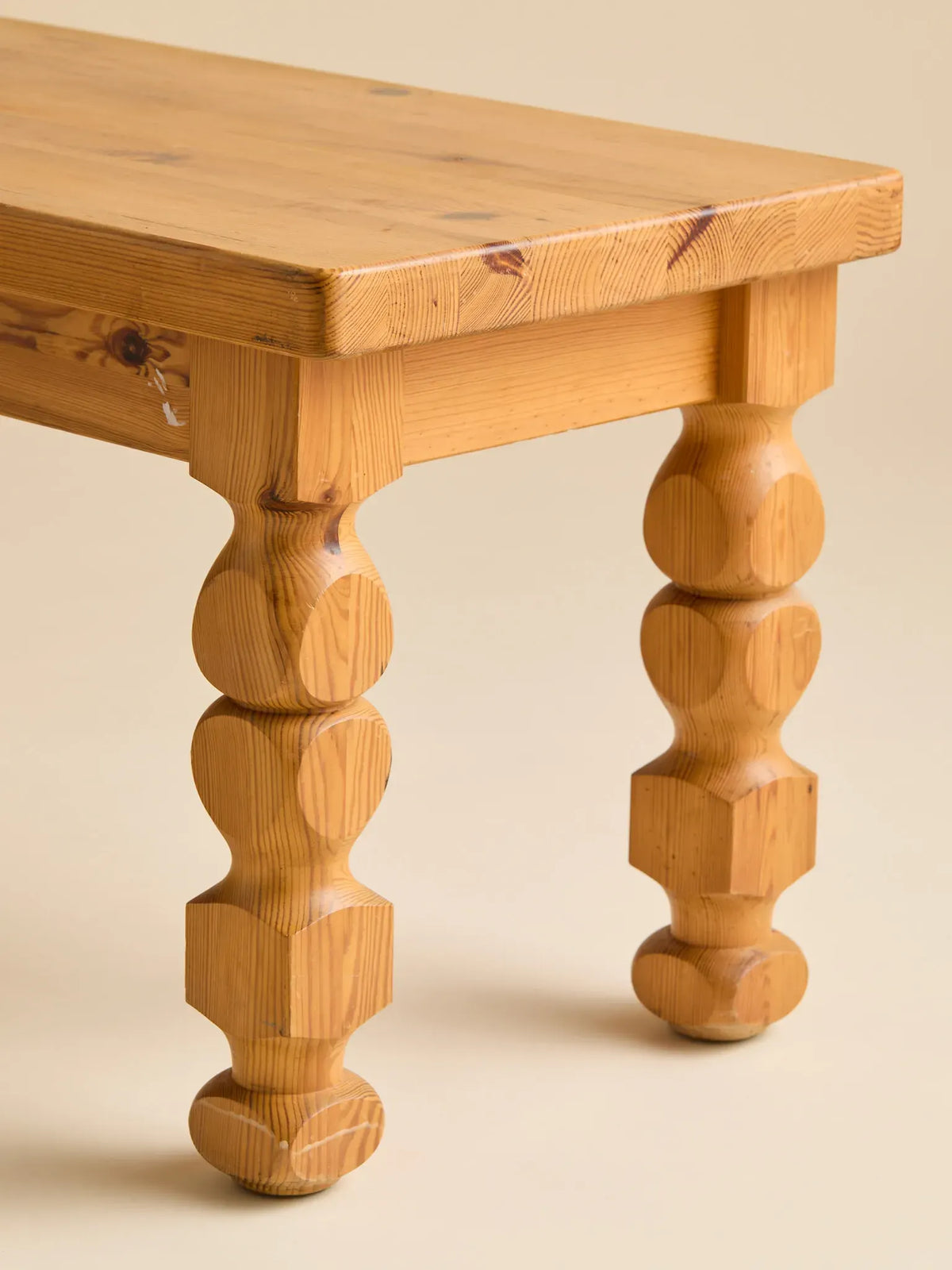 The Vintage Scandinavian Pine Carved Leg Coffee Table or Bench, 1970sCoffee TablesMiscellanea, etc.