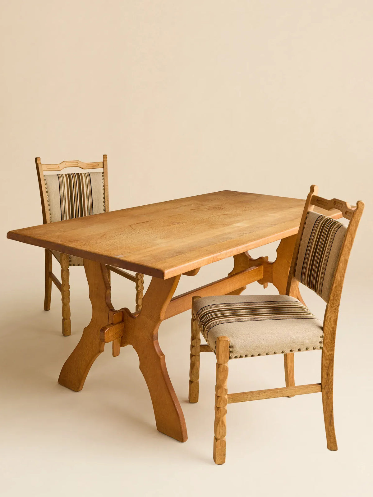 The Vintage Oak Sawbuck Trestle Farm Table by Henning KjaernulfDining TablesMiscellanea, etc.