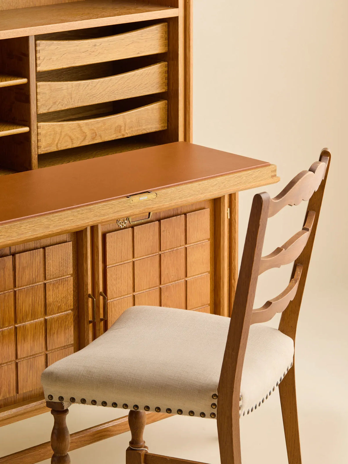 The Vintage Danish Minimalist Oak Book Shelf Cabinet with Secretary Desk by Henning KjaernulfCabinets and ShelvingMiscellanea, etc.