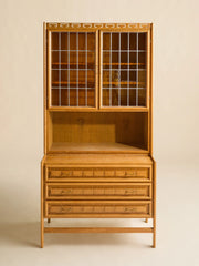 The Vintage Danish Oak Step-Back Cabinet with Yellow Glass Doors by Henning KjaernulfCabinets and ShelvingMiscellanea, etc.