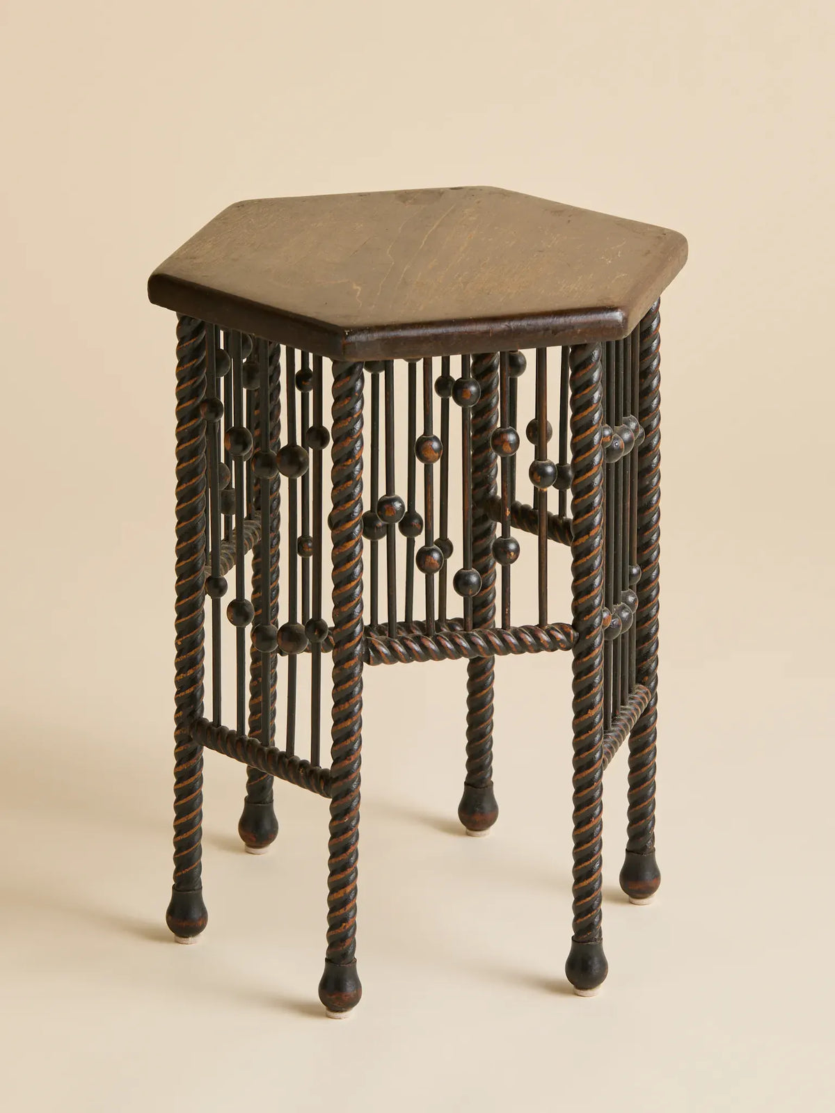 The Vintage Hexagonal Wood Side Table with Stick and Ball LegsSide TablesMiscellanea, etc.
