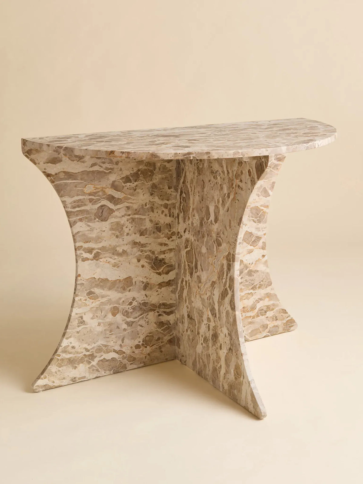 The Vintage Tessellated Marble Demilune Console TableConsole TablesMiscellanea, etc.