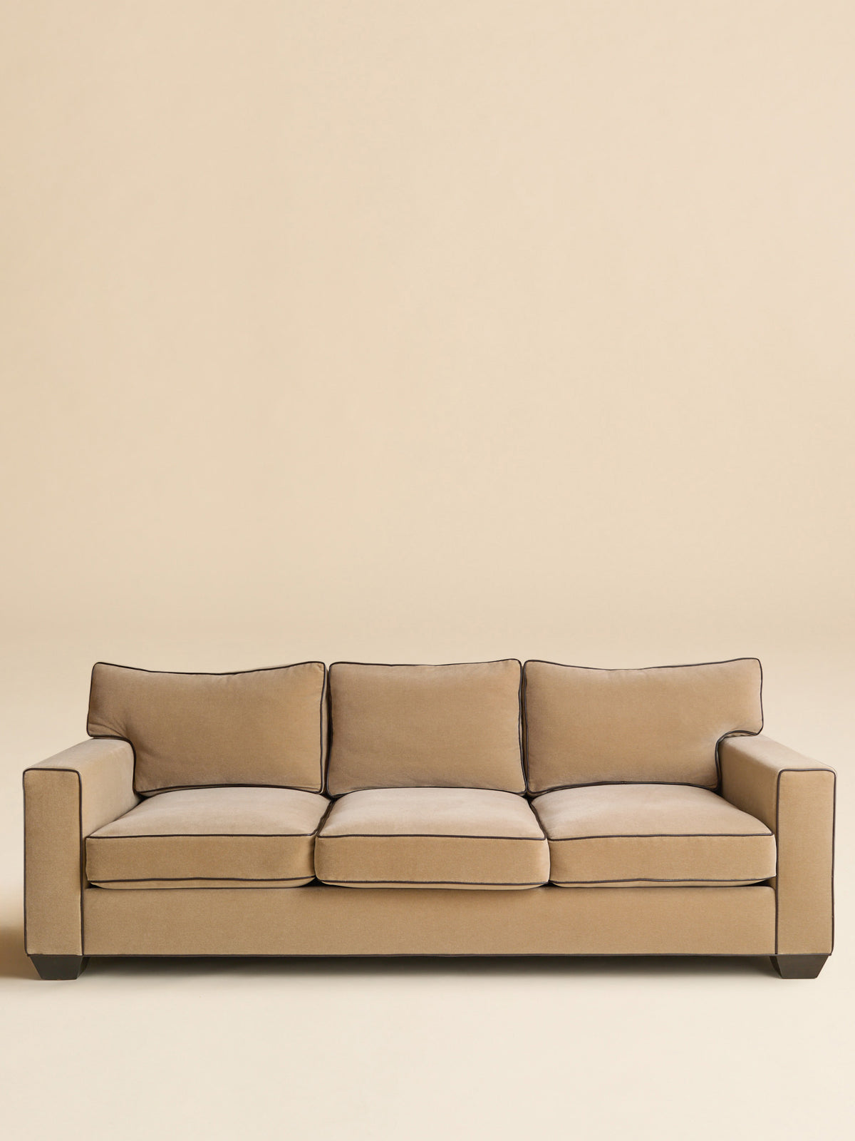 The Vintage Beige Mohair Sofa with Chocolate Brown Leather Contrast PipingSeatingMiscellanea, etc.