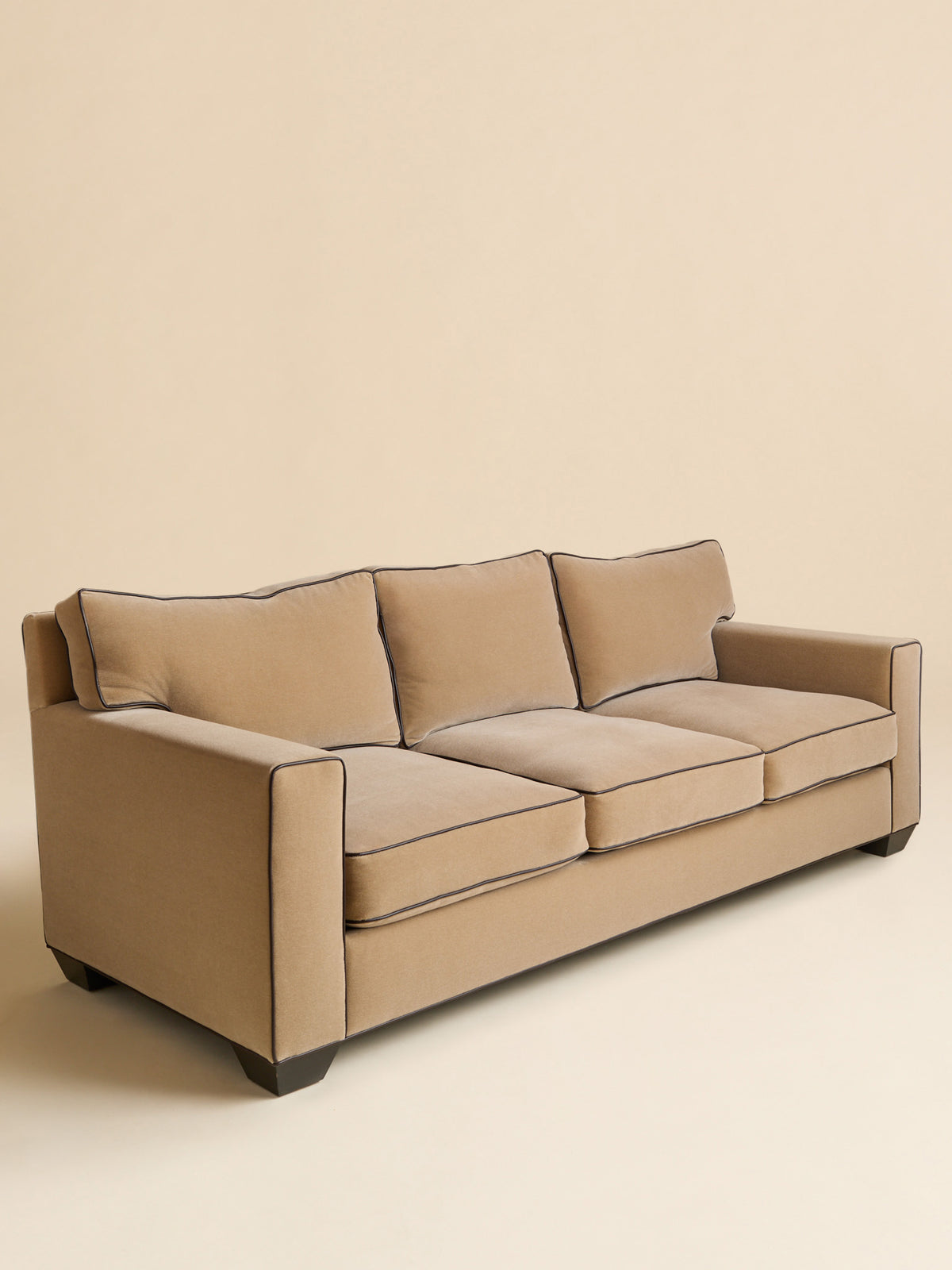 The Vintage Beige Mohair Sofa with Chocolate Brown Leather Contrast PipingSeatingMiscellanea, etc.