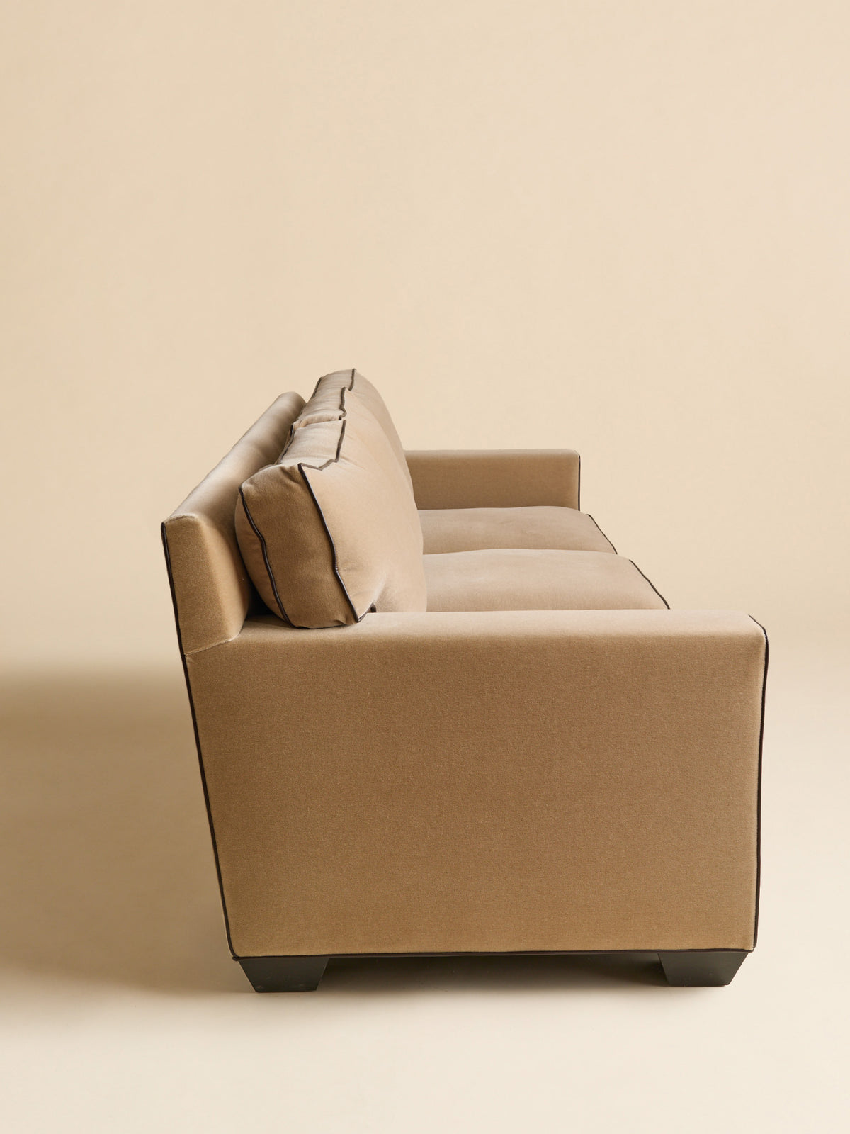 The Vintage Beige Mohair Sofa with Chocolate Brown Leather Contrast PipingSeatingMiscellanea, etc.