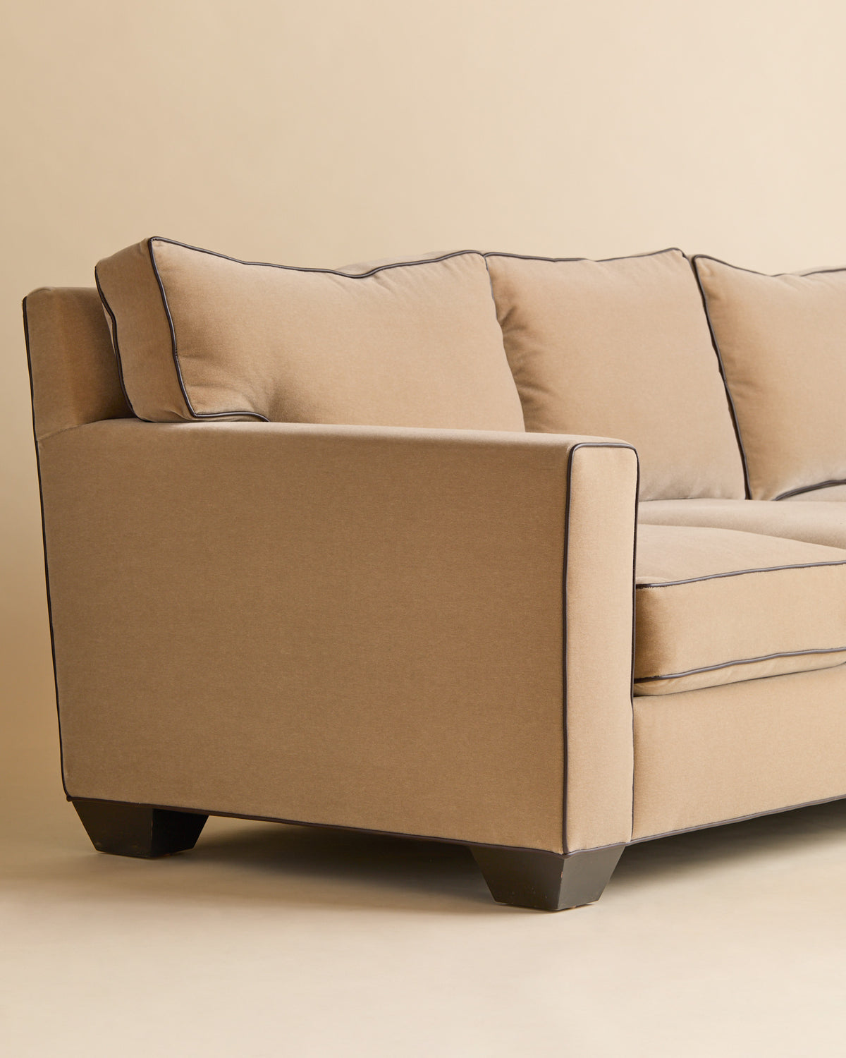 The Vintage Beige Mohair Sofa with Chocolate Brown Leather Contrast PipingSeatingMiscellanea, etc.