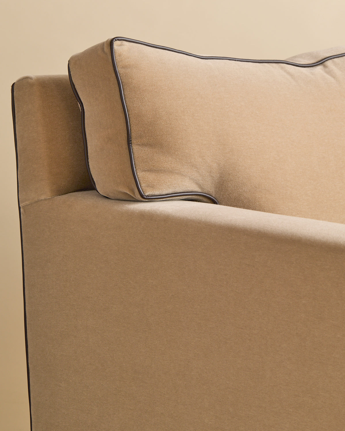 The Vintage Beige Mohair Sofa with Chocolate Brown Leather Contrast PipingSeatingMiscellanea, etc.