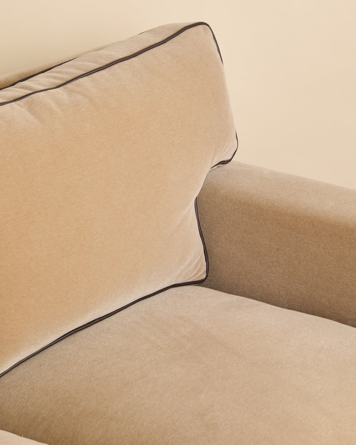 The Vintage Beige Mohair Sofa with Chocolate Brown Leather Contrast PipingSeatingMiscellanea, etc.