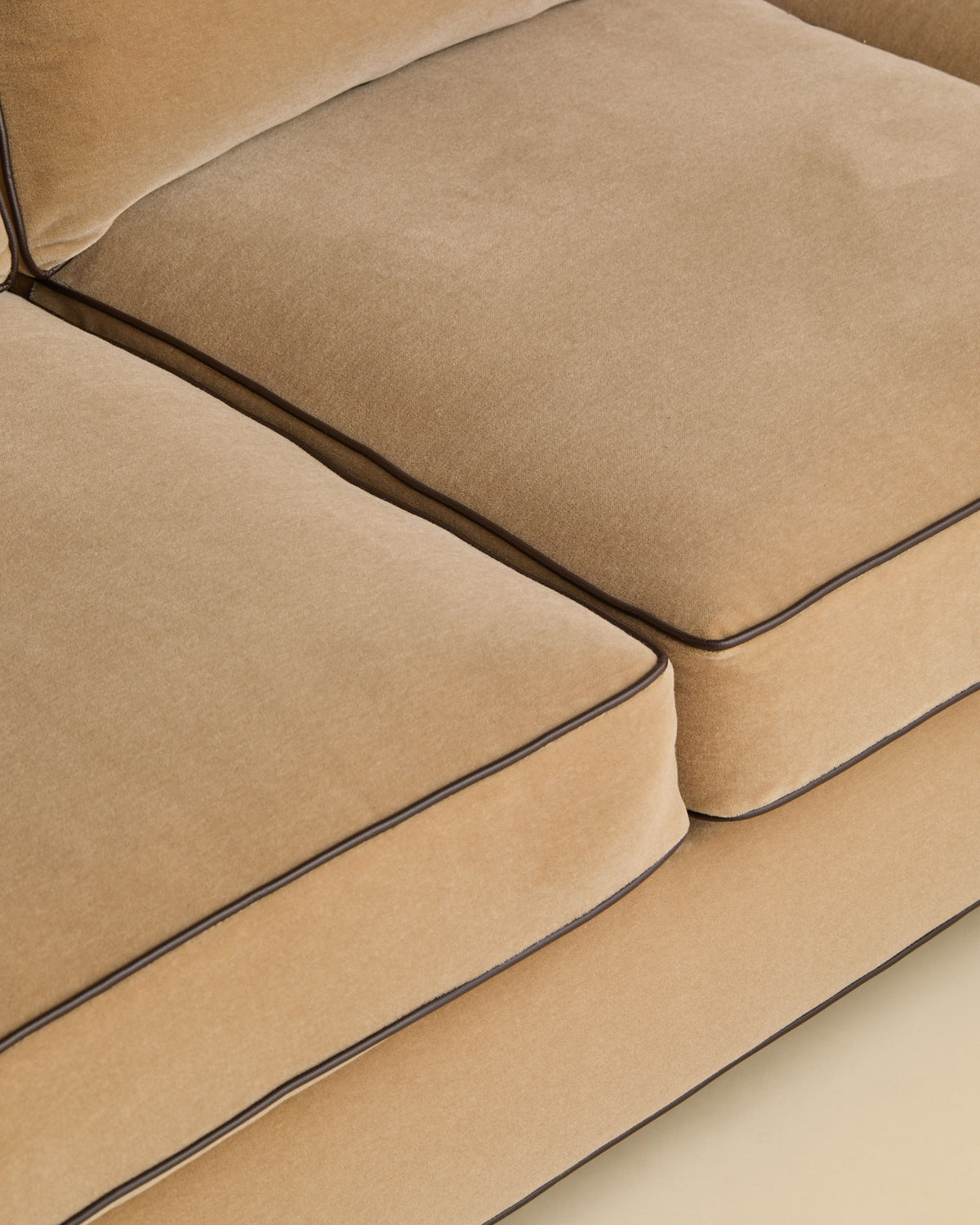 The Vintage Beige Mohair Sofa with Chocolate Brown Leather Contrast PipingSeatingMiscellanea, etc.