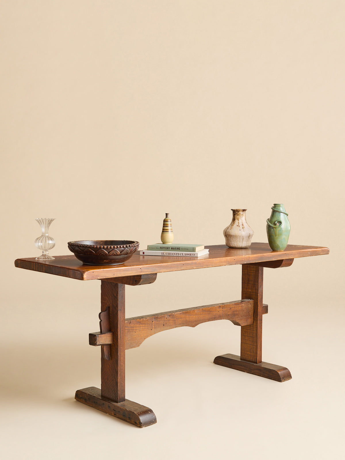 The Vintage Rustic Oak Trestle-Style Console TableConsole TablesMiscellanea, etc.